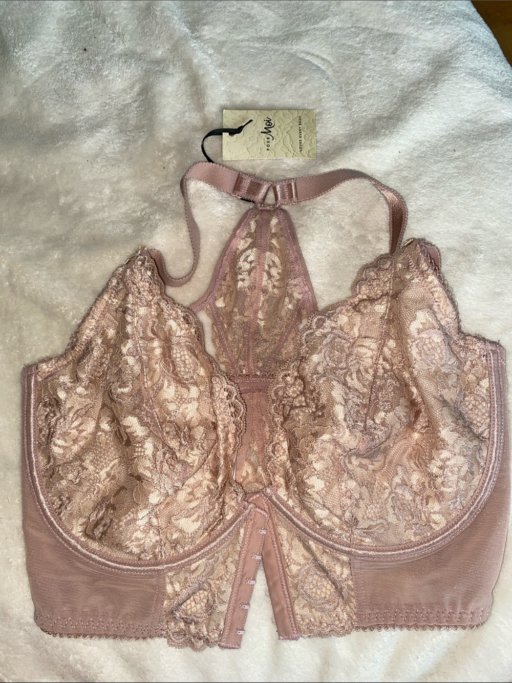 Lace Front-Close Longline Bralette in Dusty Pink